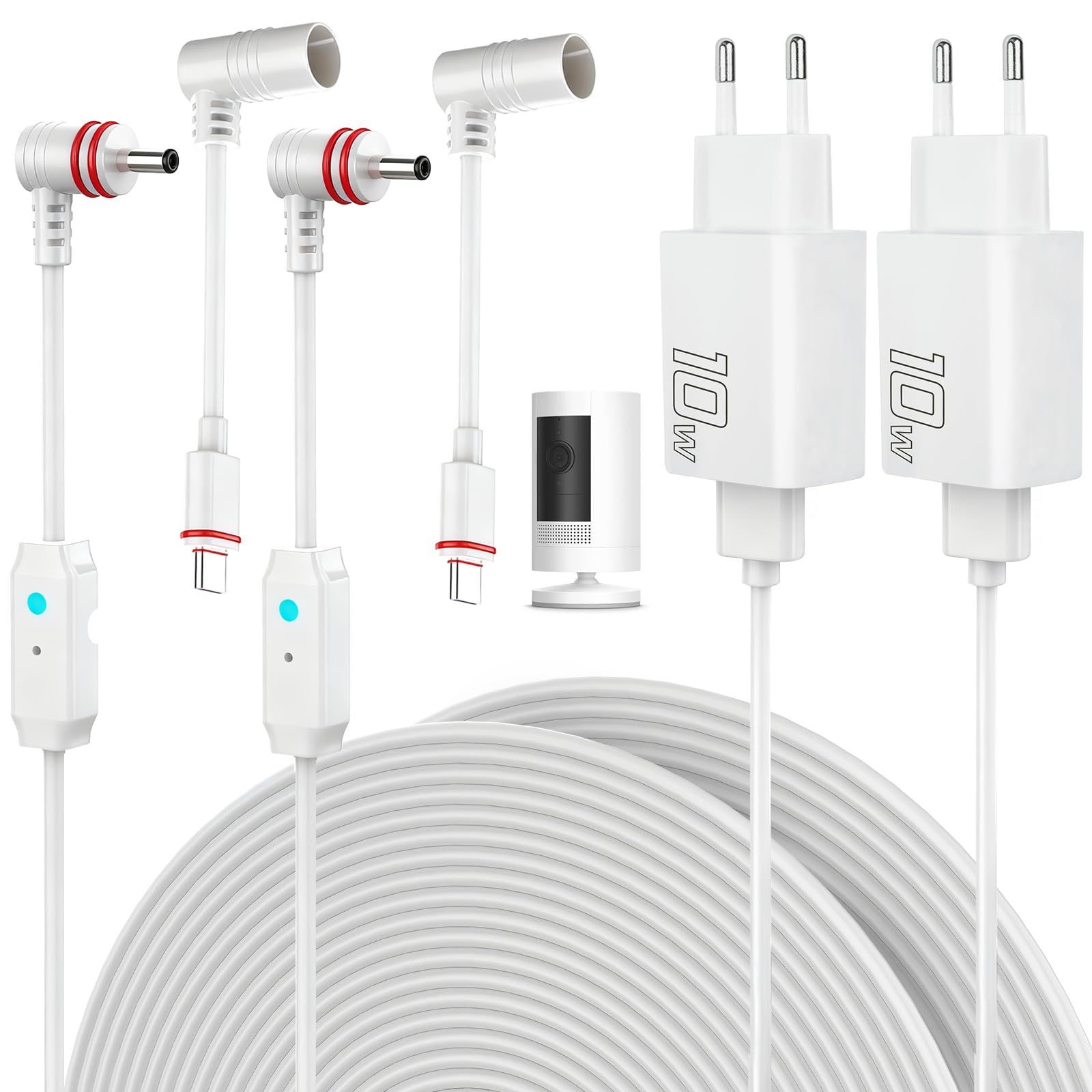 Paquete de 2 cables de alimentación y adaptadores de 7 m compatibles con Ring Spotlight Cam Plus/Pro y Stick Up Cam. Batería, cable de carga para anillo, enchufe resistente a la intemperie y cable de