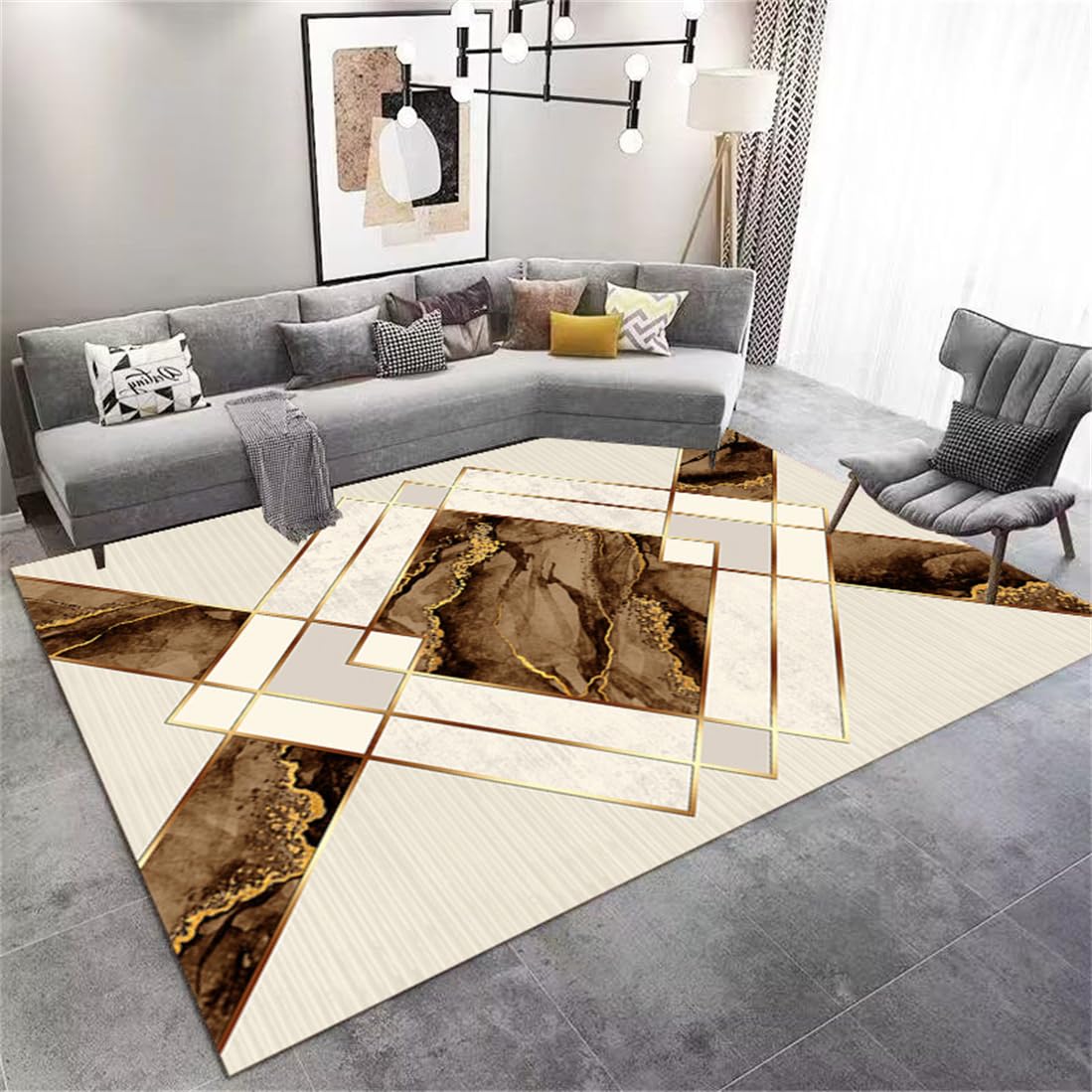 Alfombras para Dormitori 170x240CM Alfombra Antideslizante 13 De Habitacion Pequeñas Decoracion Cuarto Cojines Infantiles Niña La geometría del Terciopelo Diamante Dorado Lujo Ligero es Simple