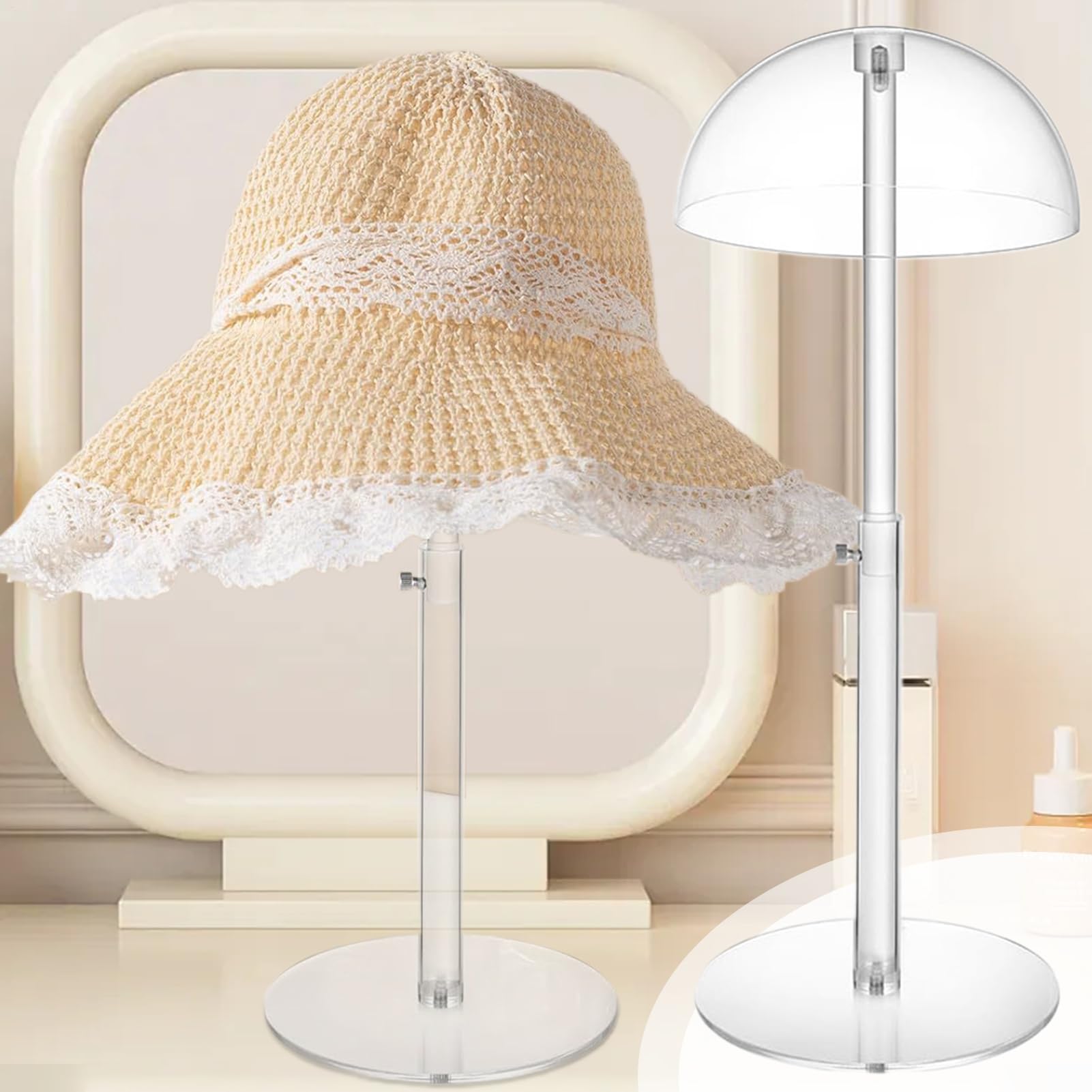 Supporto per parrucca con regolazione in altezza e forma curva, con cupola trasparente, per armadio, camera da , boutique, tavolo, salone,