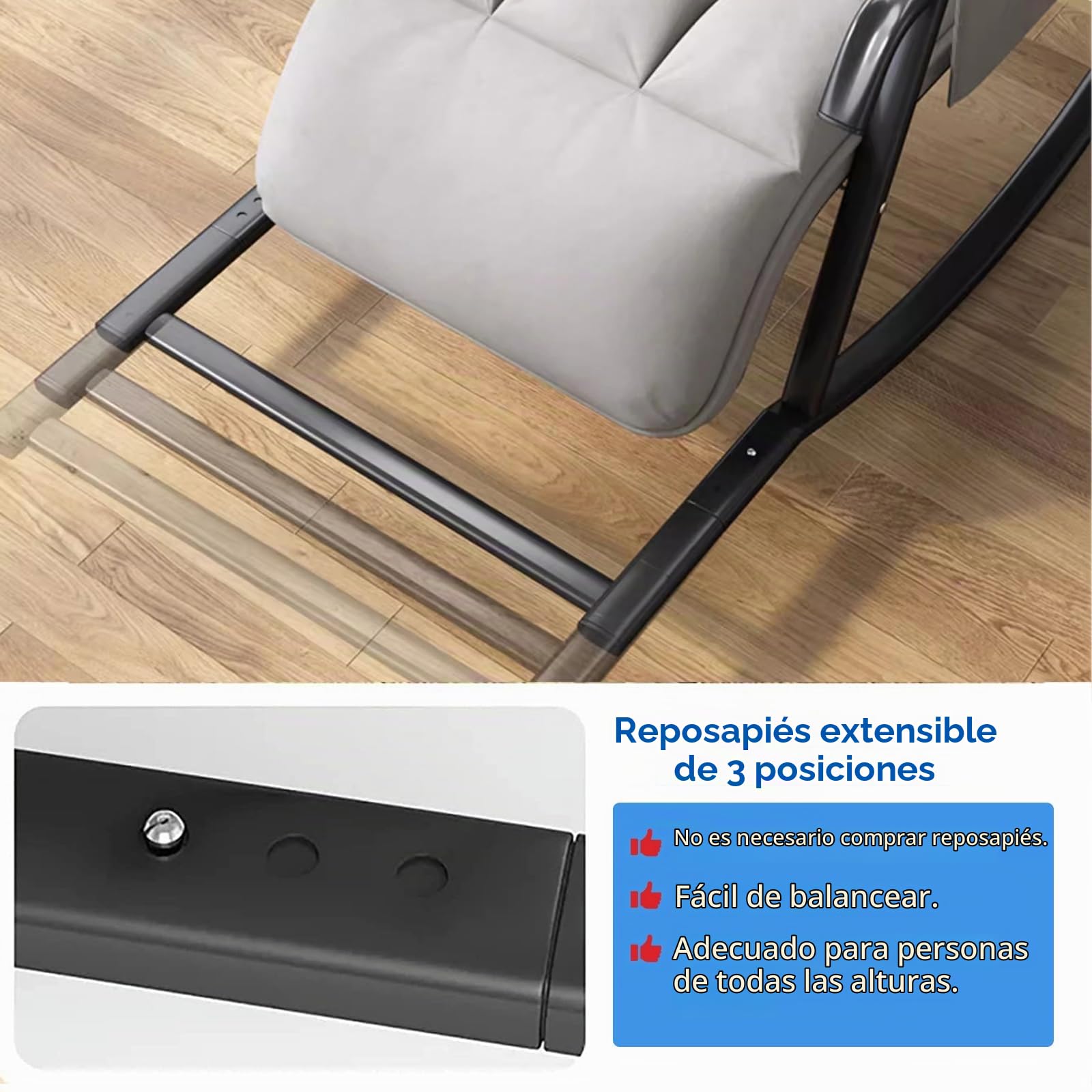 Mecedora XXL, sillón de salón para exteriores, extragrande, con acolchado, ajustable en 5 posiciones, para salón, dormitorio, balcón, jardín, hasta 150 kg (gris)