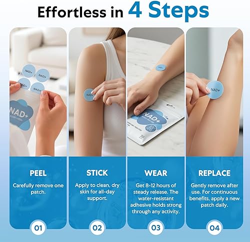 Miniatura 6 de Parches NAD+  Apoyo antienvejecimiento y bienestar  Fórmula 5 veces más fuerte  NMNH, resveratrol, ácido hialurónico, Coq10 l Parche de liberación