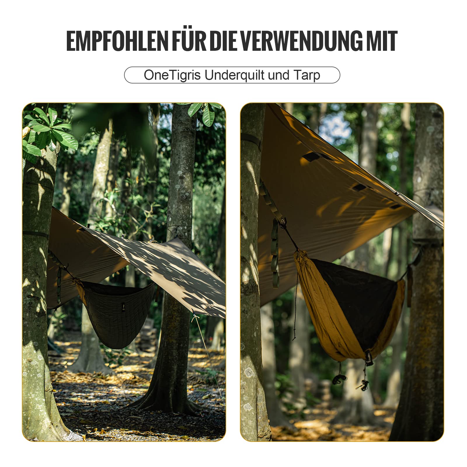 OneTigris KOMPOUND Reisehängematte 1 Person Outdoor Hängematte mit Moskitonetz |MEHRWEG Verpackung 260x130cm(Koyote Braun)
