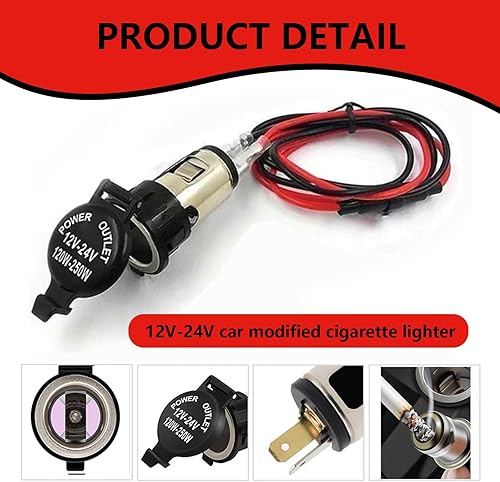 Miniatura 3 de Crynod 1 enchufe para encendedor de cigarrillos de automóvil con cable fusible de 3.28 pies, accesorios impermeables de 12-24 V, base hembra