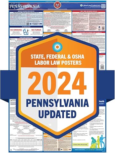 Póster de la ley laboral estatal y federal de Pennsylvania 2023 cumple con el lugar de trabajo de la OSHA - Actuales con actualizaciones