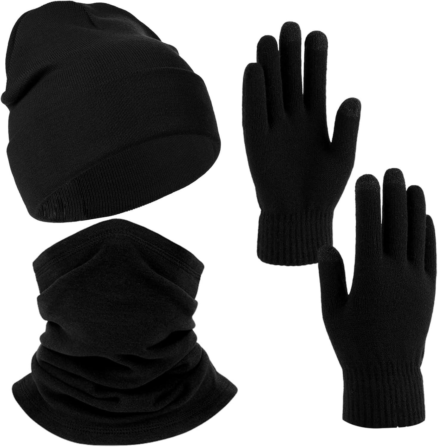 Womens Winter Hat Scarf Gloves Set, Thick Beanie Glove Neck Warmer for Women Men, Warm Winter Stretchy Knit Gloves Hat