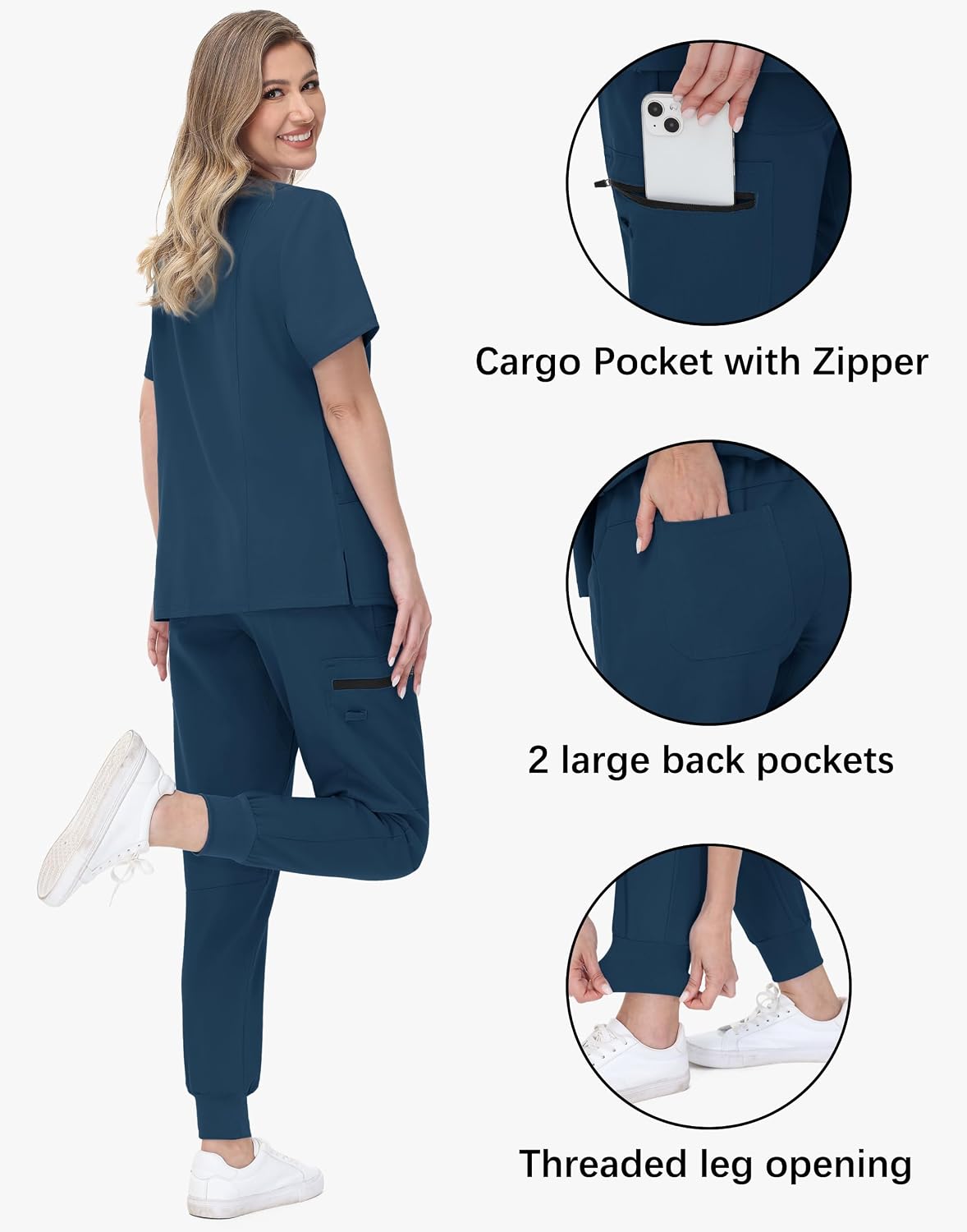 MIVEI Scrubs for Women Set Medical Uniform - Stretch V-Neck Top & 28" 30" Jogger Pant with 9 Pockets, Unisex Nurse Workwear