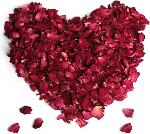 Qfeley Dried Rose Petals, Real Red Rose Petals 150g Dry Rose Petals for Bath Foot Bath Shower Arts Crafts Wedding DIY Accessories