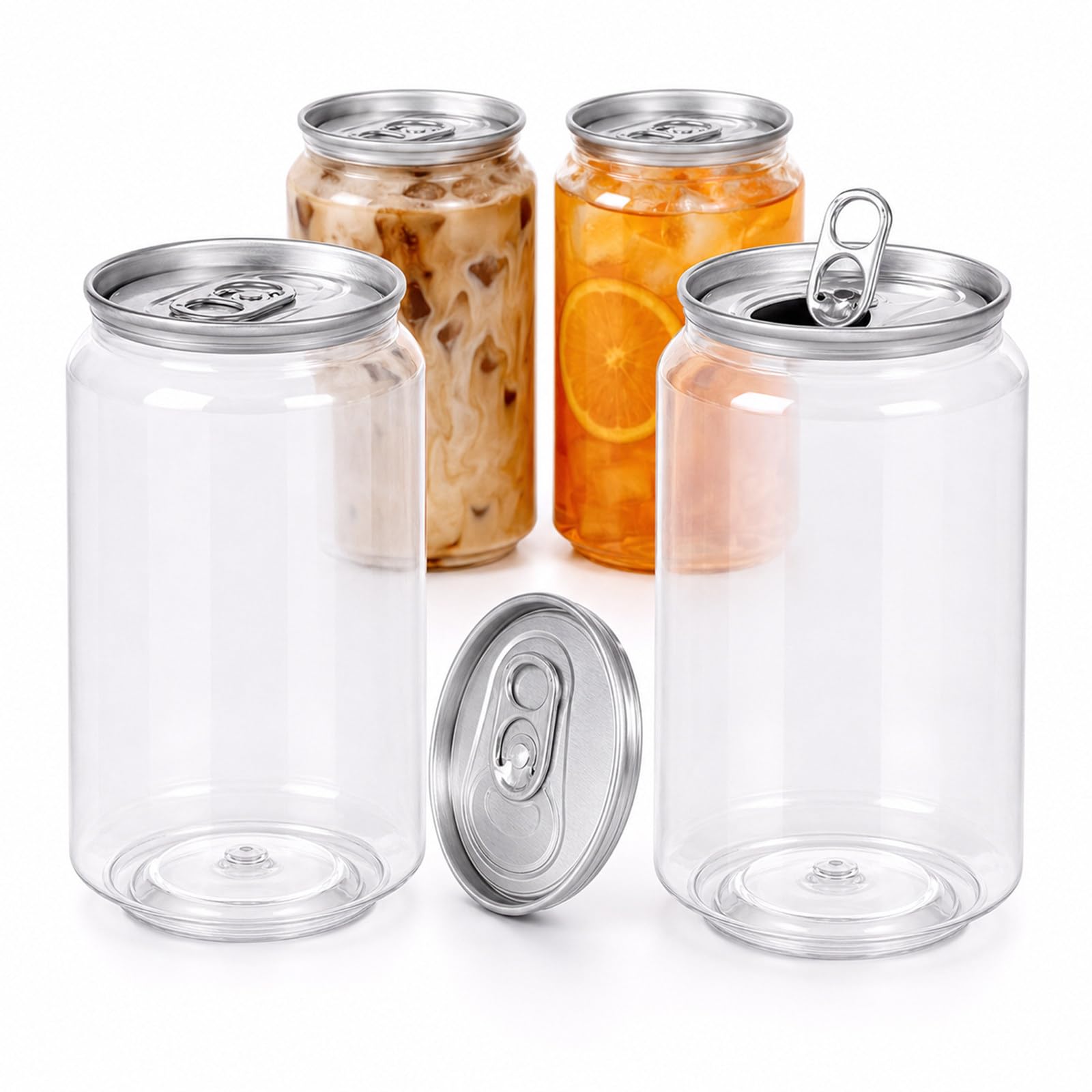 Envases Pet con Tapas de Aluminio, 250 ml, 200 uds 250ml | 200 envases con 200 tapas de aluminio, cuerpo transparente de PET, borde de 55 mm, para preparación por lotes en cafeterías