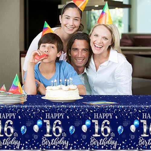 Miniatura 16 de GREHUMOR Mantel de feliz cumpleaños de 3 piezas, color azul plateado, suministros para fiesta de cumpleaños 30, funda de mesa desechable de plástico