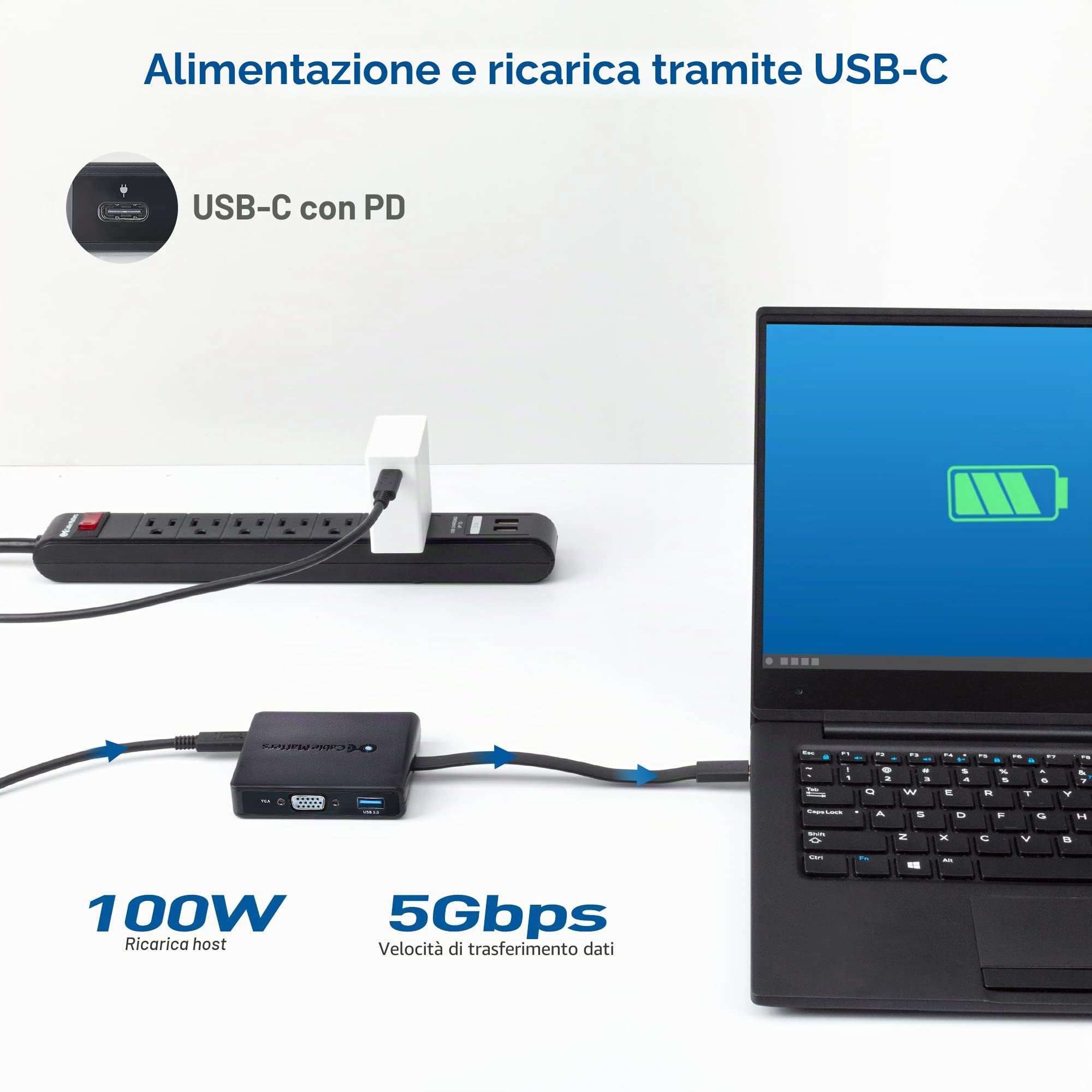 Cable Matters Cavo DisplayPort a HDMI | MacBook Pro, Dell XPS, Surface Pro e più, DisplayPort, USB3.0, Gigabit Ethernet, 100 W ricarica - Thunderbolt 4/3, USB4