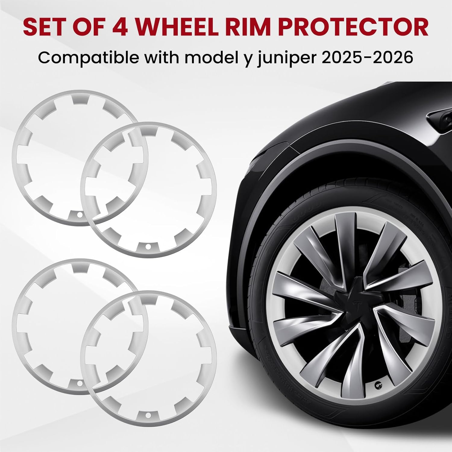 Model Y Rim Protector 20 inch Helix 2.0 2025 2026, 20" Silver Wheels Rim Protector Compatible with Tesla Model Y Accessories 2025 2026 (Refreshed Juniper Only)
