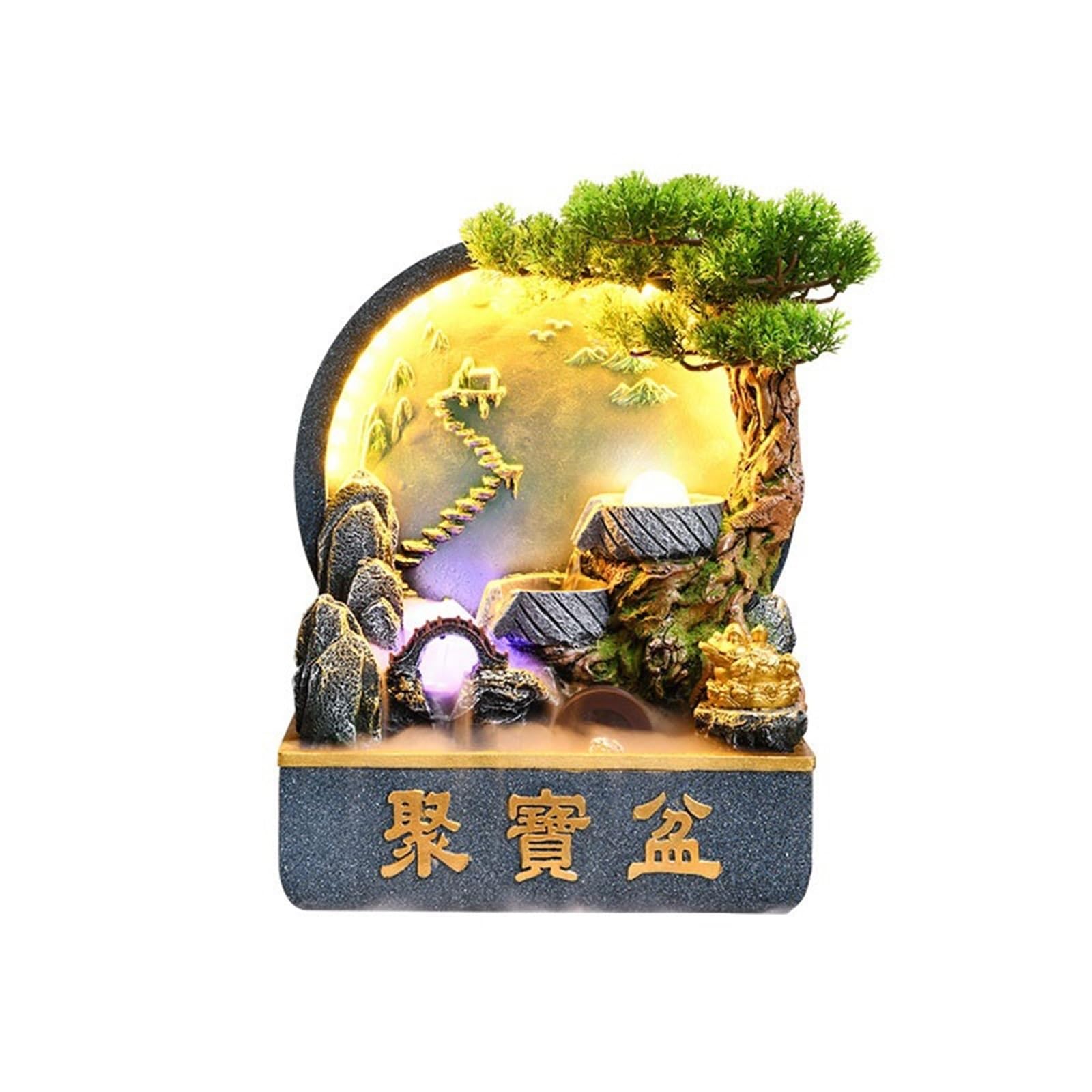 water feature Rockery Tabletop Waterfall Fountain – Resin Indoor Desk Décor for Bedroom Office