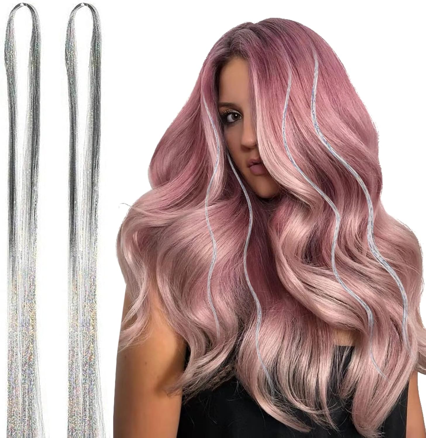 360 Strands Hair Tinsel Extensions Silver Glitter Tinsel Hair
