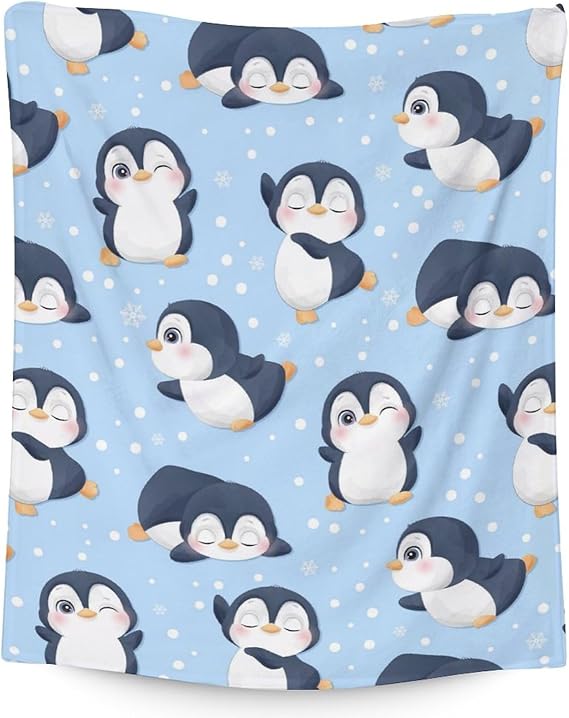 Penguin Blankets - Soft Fuzzy Blanket Throw for Kids, Adults - 60"x80" Flannel Blankets for Bed, Couch & Living Room - Blue Cute Blanket Gifts