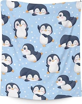 Penguin Blankets - Soft Fuzzy Blanket Throw for Kids, Adults - 60"x80" Flannel Blankets for Bed, Couch & Living Room - Blue Cute Blanket Gifts