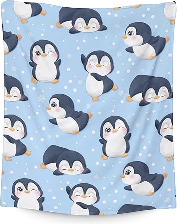 Penguin Blankets - Soft Fuzzy Blanket Throw for Kids, Adults - 60"x80" Flannel Blankets for Bed, Couch & Living Room - Blue Cute Blanket Gifts