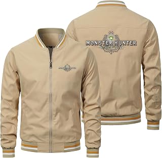 RILIPU Men Thin Bomber Baseball Jackets Monster Hunter logo Bomber Windproof Cycling Workout Athletic Coat Mens Softshell Outerwear with Pocket