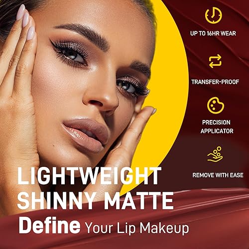 Miniatura 5 de Juego de lápices labiales líquidos mate, 6 colores 2 en 1, kit de brillos de labios mate, esmalte labial negro de terciopelo para mujeres, tinte de