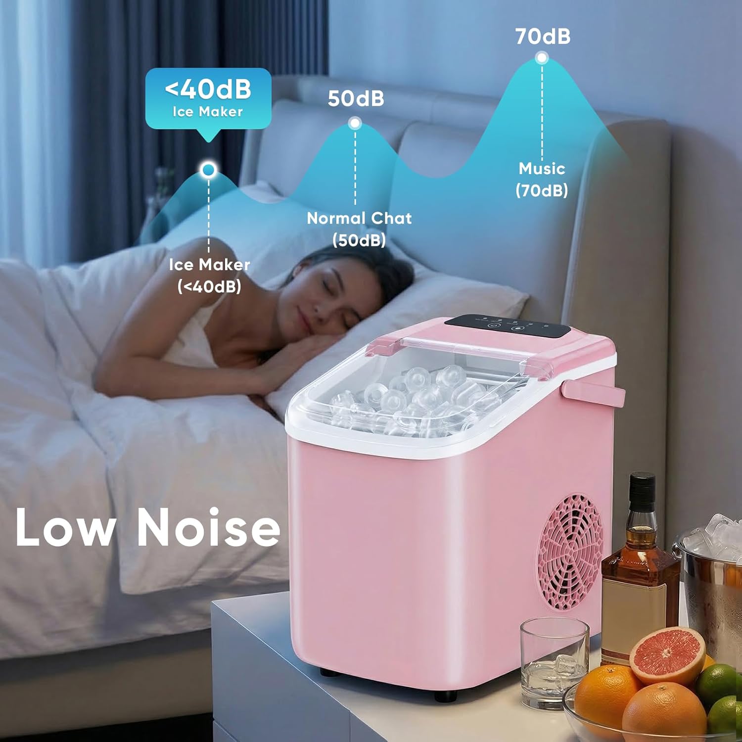 NEWBULIG Ice Maker, Countertop Ice Machine with Handle, 9 Bullet Cubes in 6~8 Mins, 26lbs Daily, Self-Cleaning with Basket and Scoop for Home/Kitchen/Camping/RV