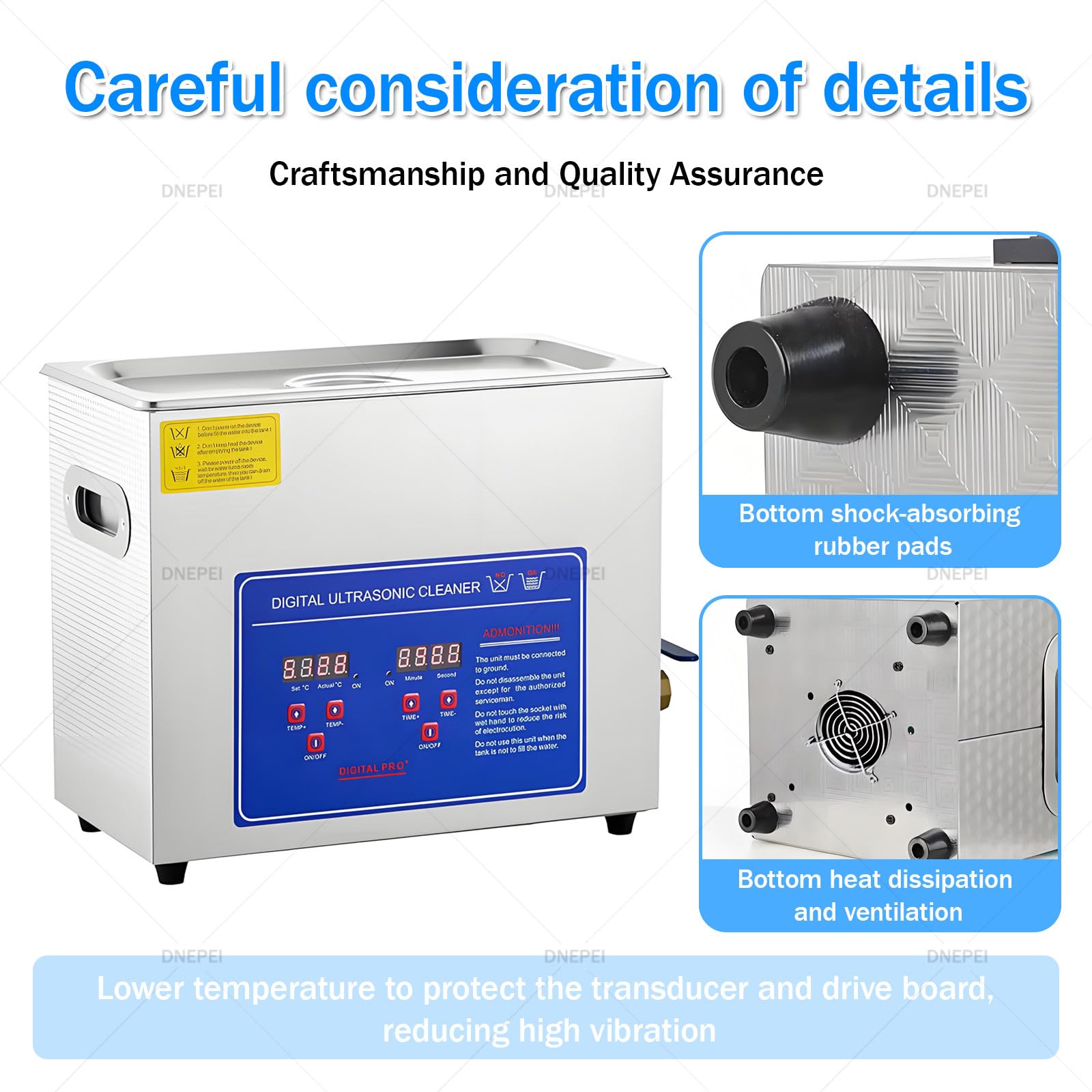 Limpiador ultrasónico de 6,5 L de Grado Comercial, máquina Industrial ultrasónica de 40 kHz con Temporizador Digital y Calentador para Piezas de maquinaria, joyería, Equipos de Laboratorio 22L