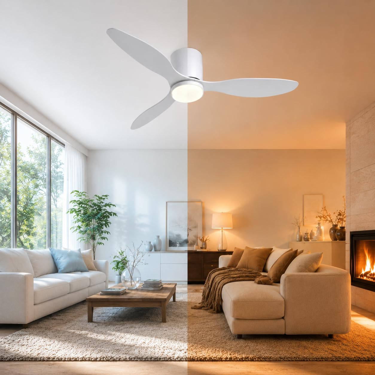ON CONNIE Ventilatore da Soffitto Bianco con Luce LED 106cm, Motore DC Silenzioso con Telecomando e Luce Regolabile