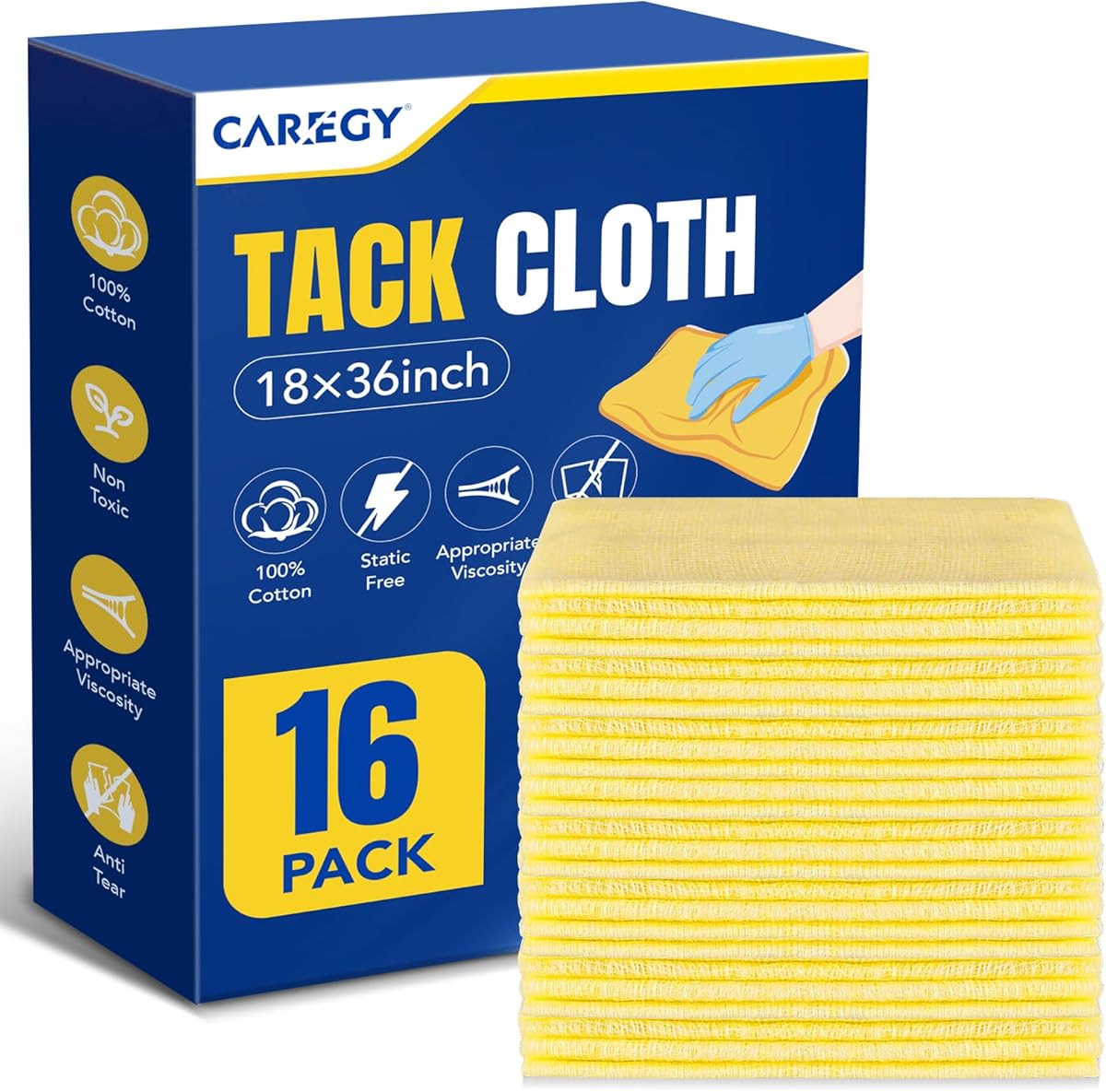 CAREGY 16Pcs Tack Cloth for Removing Dust from Woodworking, Sanding Particles, Clean &amp; Polish, Ideal for Woodworking &amp; Painting,Wax and Silicone Free, 18 x 36 Inches Dust Cloths