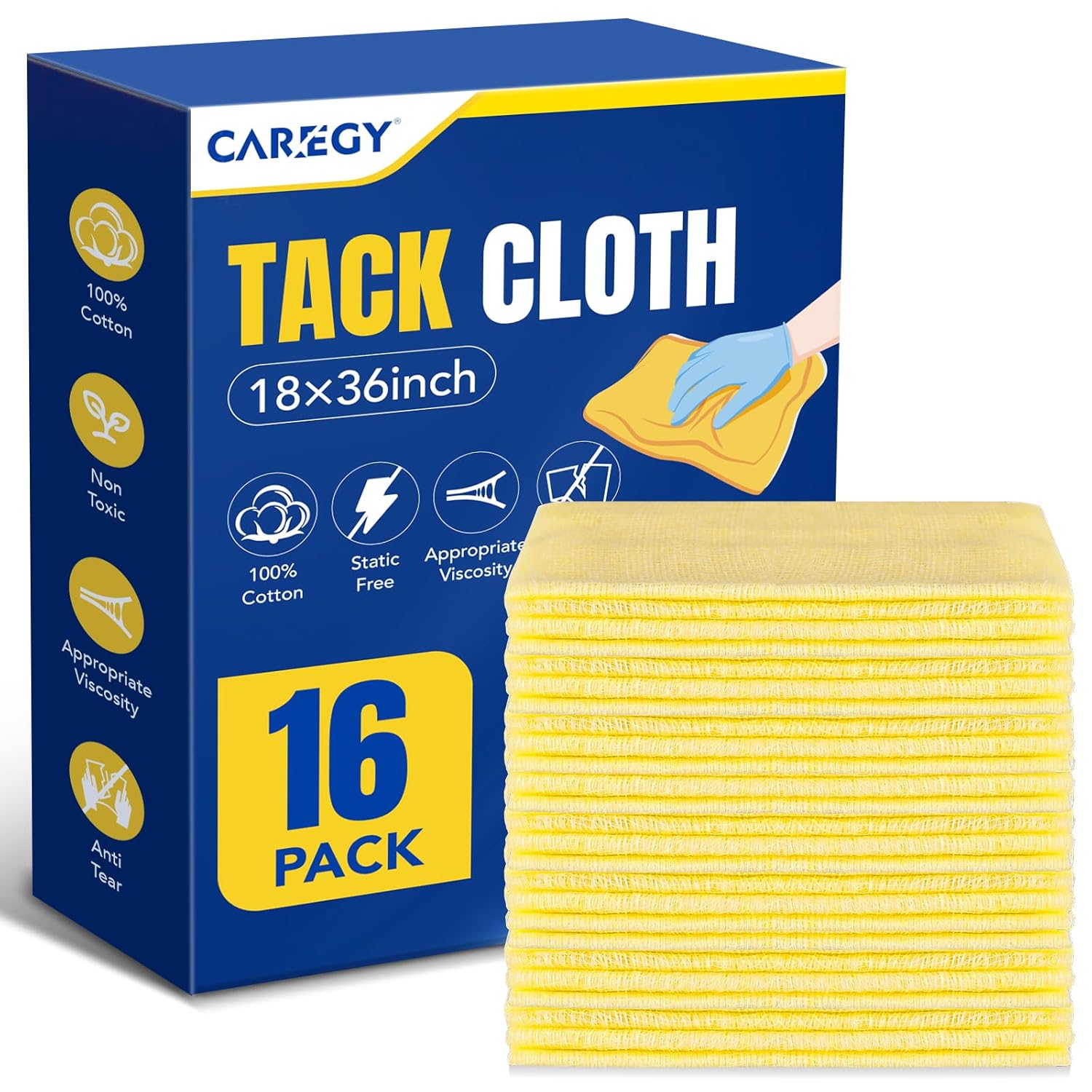CAREGY 16Pcs Tack Cloth for Removing Dust from Woodworking Sanding Particles Clean Polish Ideal for Woodworking Painting Wax