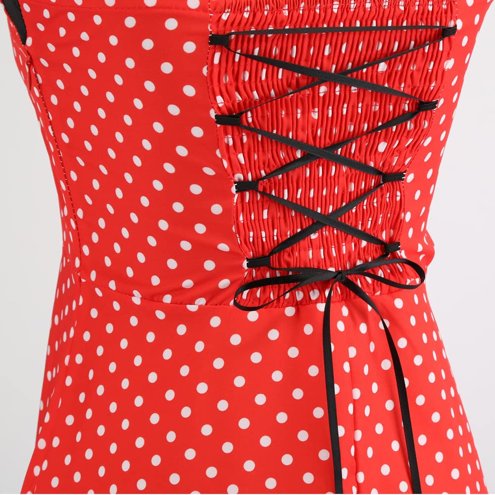 Robe Vintage Années 50 Femme Retro Rockabilly Pin Up Élégante Robes sans Manche Dos Nu Décolleté en Cœur Polka Dot Trapèze Mariage Cocktail Soirée Fête Cérémonie Décontractée au Genou Midi S-XXL
