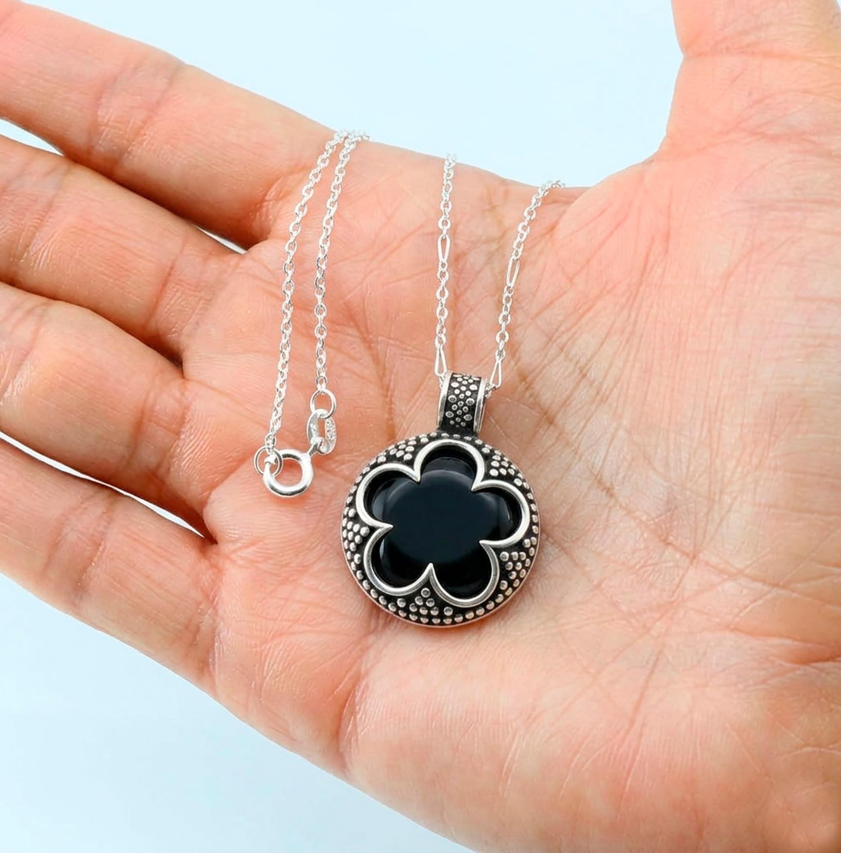 Only faith Collar con Amuleto Gotland de Plata de ley 925, Colgante de Piedra Natural Amuleto de proteción, Cadena Italiana 45cm, con Caja de Regalo