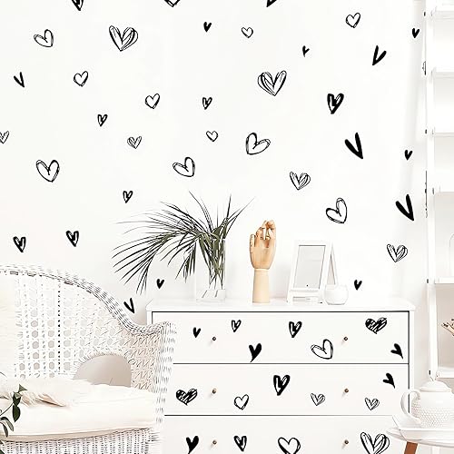 Miniatura 2 de 62 calcomanías de pared con gráficos de corazón de amor negro, calcomanías de pared de amor romántico de sacinora San Valentín, vinilo extraíble