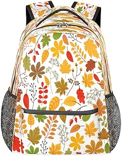 Mochila de folhas de outono para mulheres e homens, mochila de viagem para laptop, impermeável, mochila diária de outono com vários bolsos, mochila casual para escola, acampamento, caminhada, trabalho, Multicor, Medium
