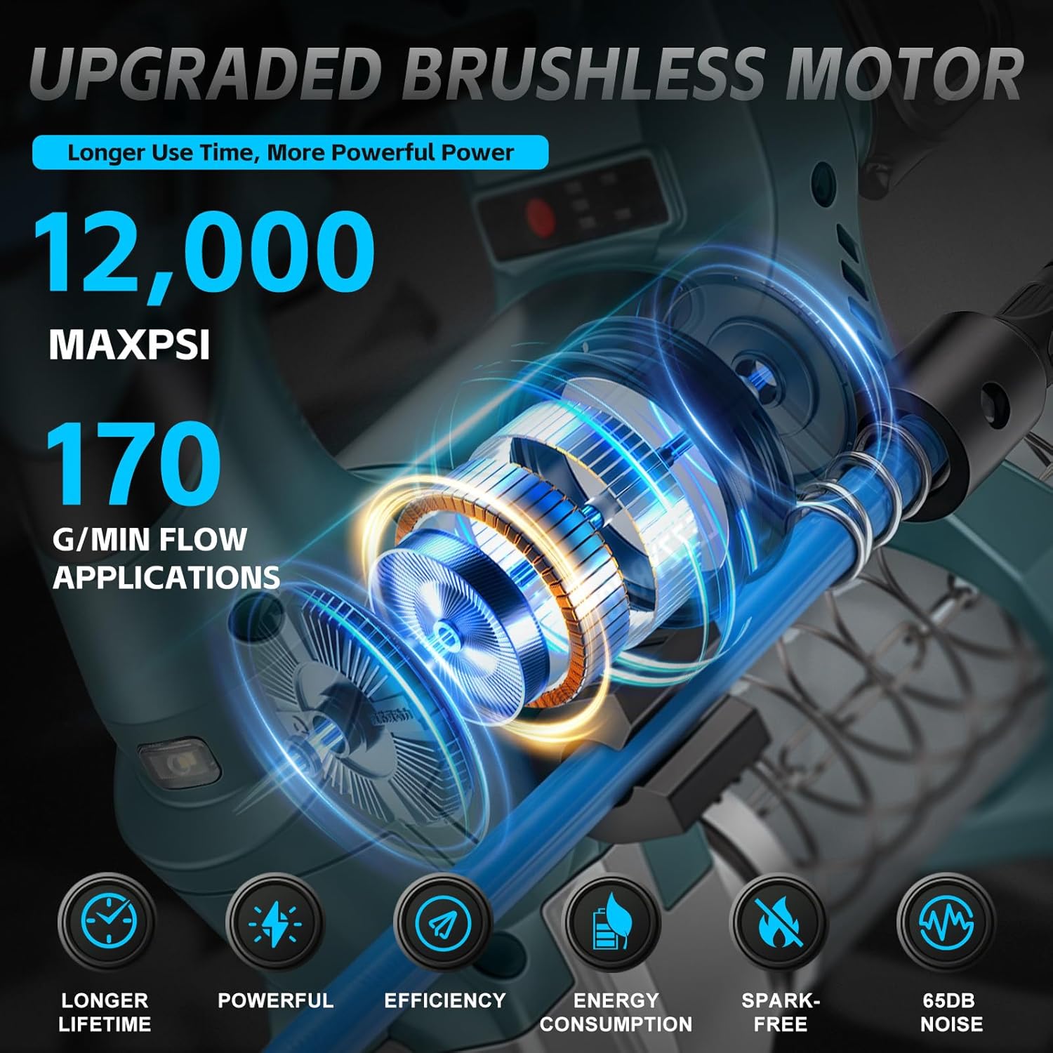 Cordless Grease Gun for Makita 18V Battery (No Battery), Brushless Electric Grease Gun with LED Display, 12000 PSI, 6oz/min, 39.7'' Hose, LED Light, for Machinery Maintenance
