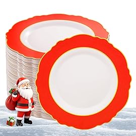 WDF 60pcs Red Christmas Plastic Plates Disposable - 7.5inch Heavy Duty Red Dessert/Salad/Cake Plates for Christmas