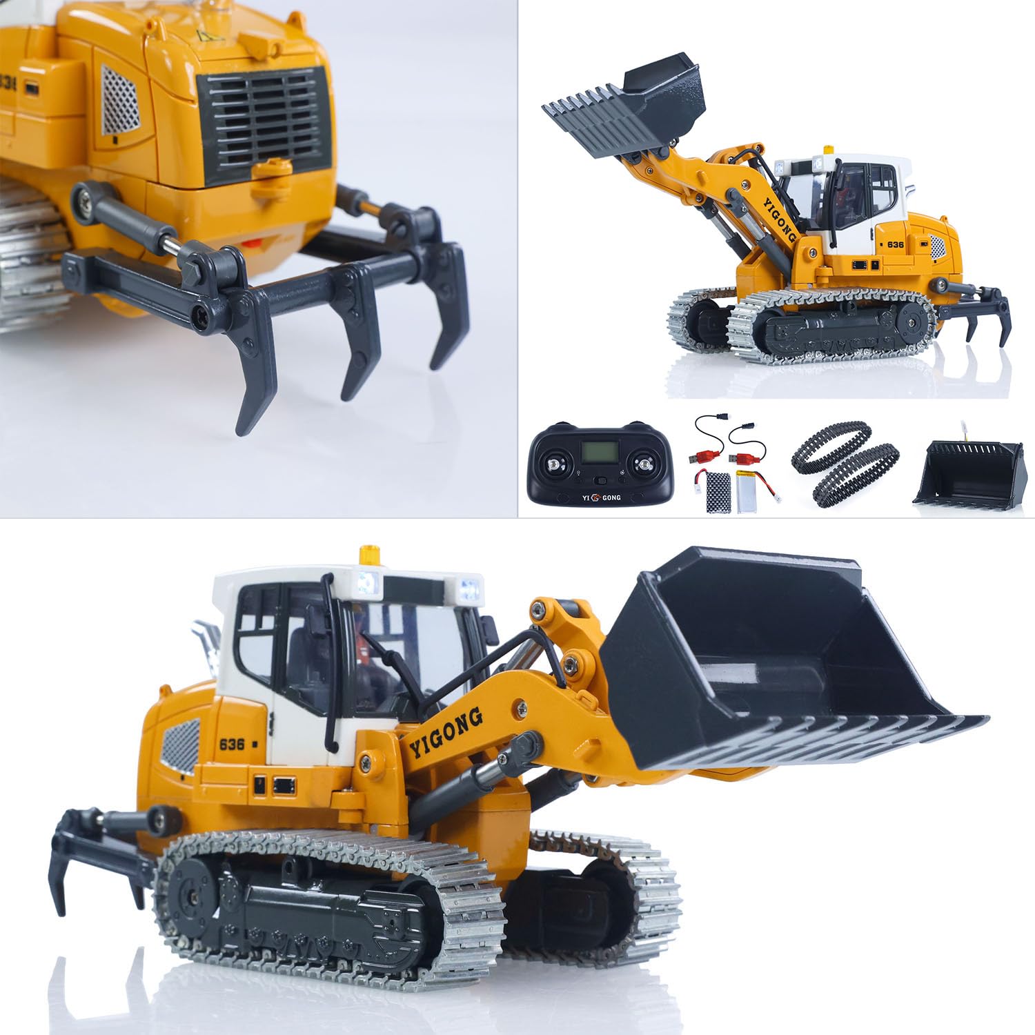TOUCAN RC HOBBY YIGONG 1:50 RC Cargador de Cadena eléctrico LR636 2,4 GHz máquina de construcción Pala de Metal Cadenas Ripper RTR Modelo luz Sonido batería