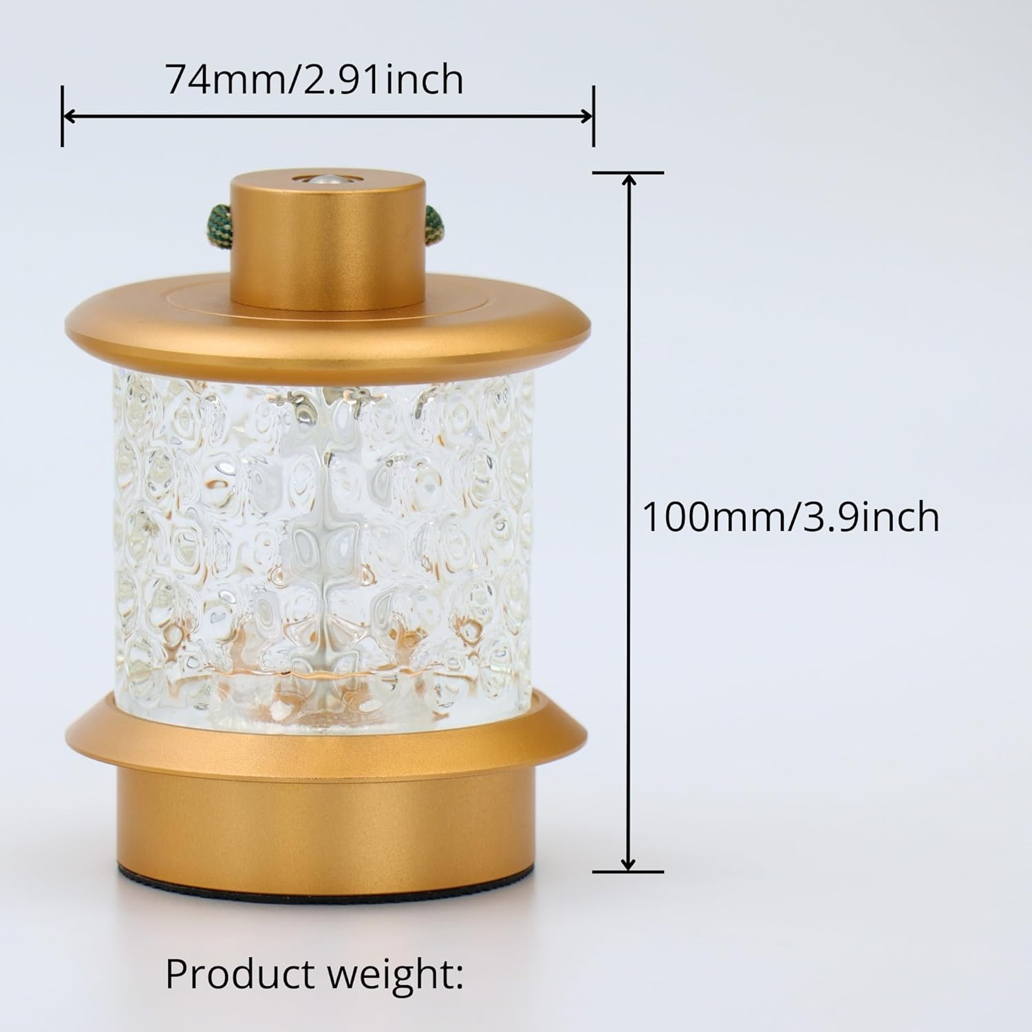 HAPYGI Portable Lantern Table Lamp - Dimmable Cordless Night Light with 3 Color Temperatures, Rechargeable Metal & Glass Outdoor Indoor Lamp for Patio Bedroom Bathroom Decor (Gold)