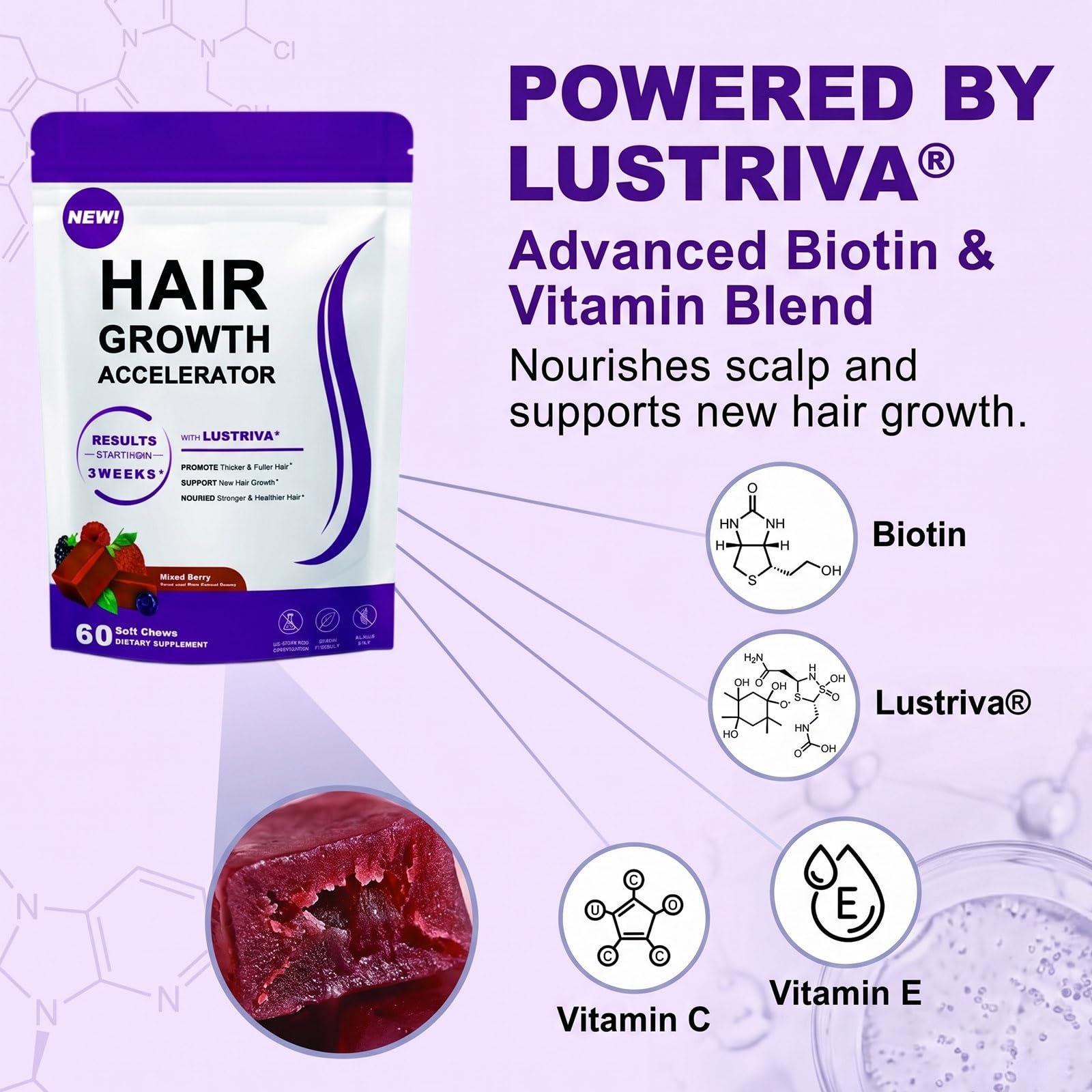 60 Integratori Gommosi For La Crescita Dei Capelli: Supportano Capelli Sani Con Biotina E Vitamine, Deliziosi Facili Da Assumere