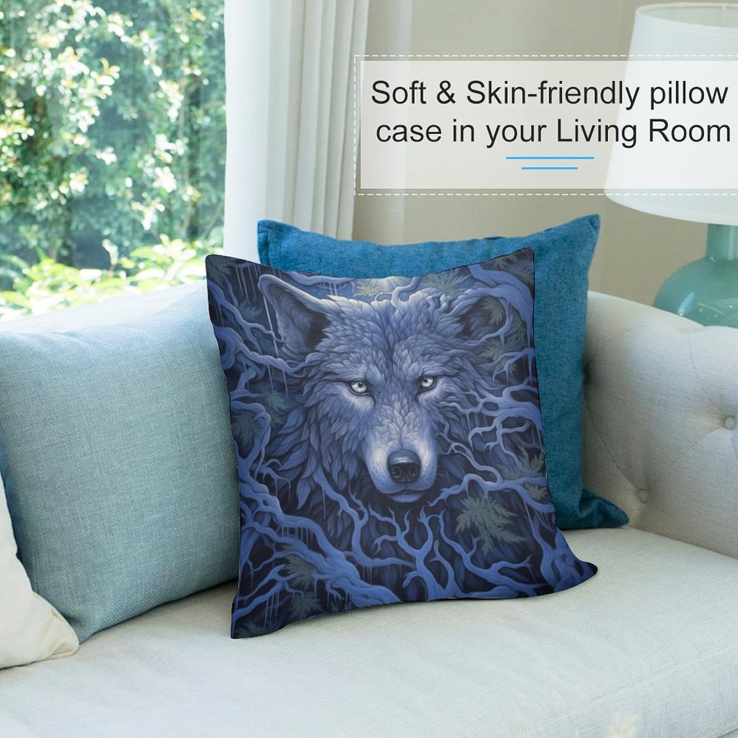 Mystic Tree Wolf Set of 2 Pillow Covers Soft and Cozy Decorative Pillow Cases with Hidden Zipper for Bedroom, Sofa, Couch