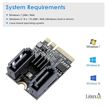 MZHOU M.2(A+E Key) to 2 Ports SATA3.0 6G Multiplier Free