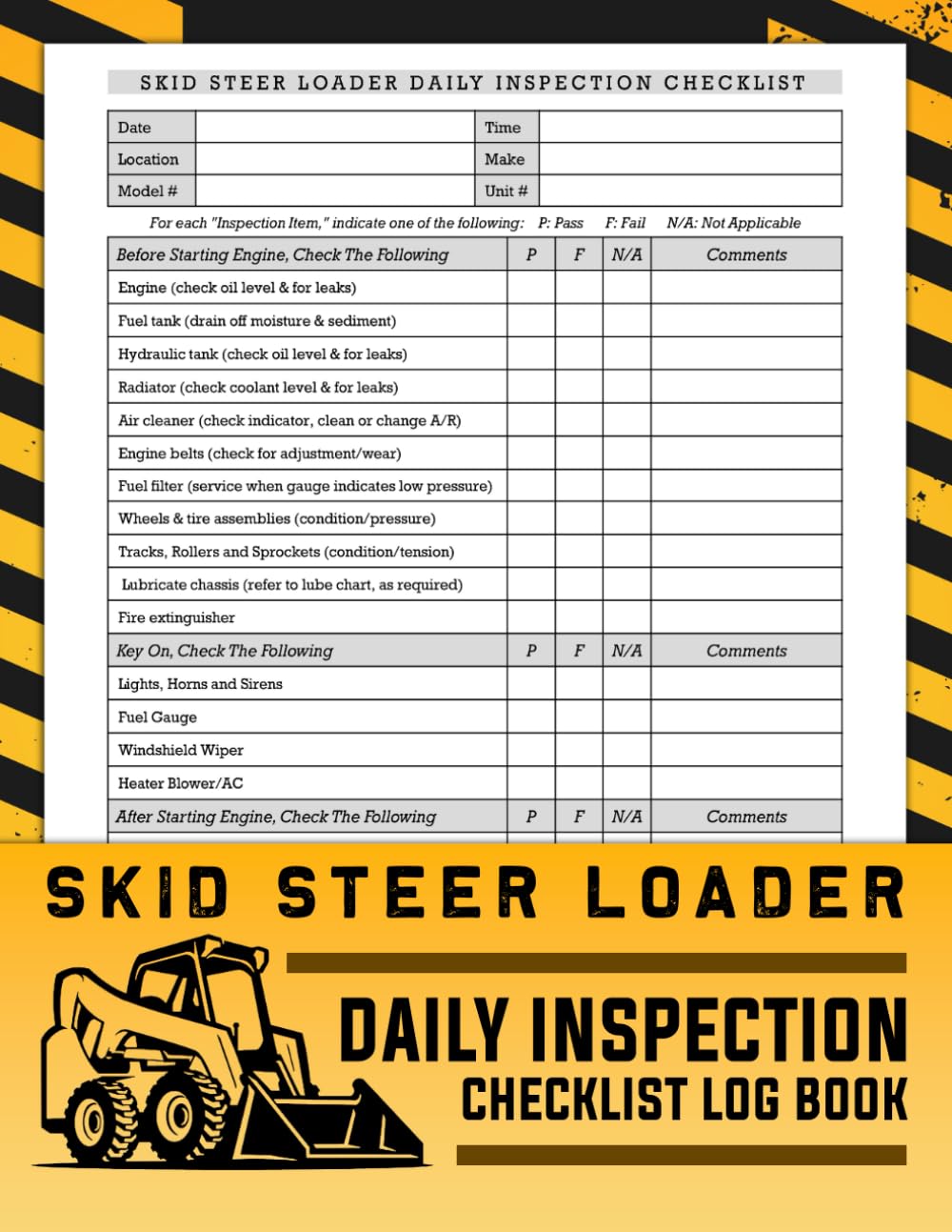 Skid Steer Loader Daily Inspection Checklist Log Book Editions