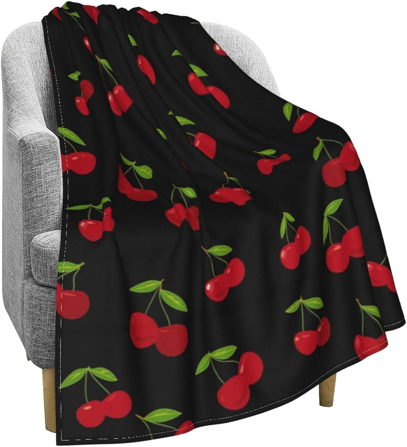 KiuLoam Flannel Blanket Red Cherry Pattern Fleece Throw Blanket for Couch Sofa Living Room Bedroom 50x60 Inches for Kids Women Men
