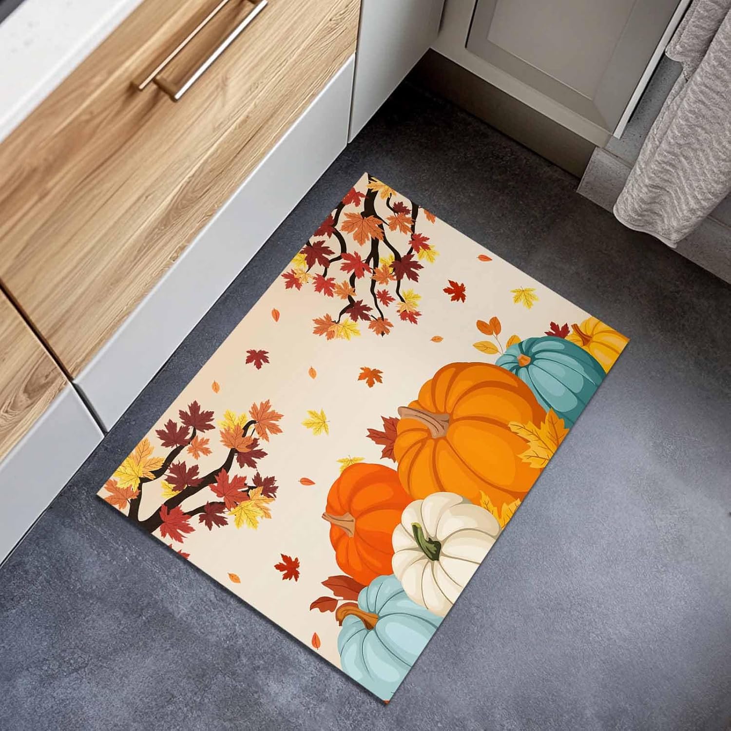 Fall Doormat Harvest Pumpkin Door Mat Welcome Mats Entrance Floor Mat Maple Leaf Thanksgiving Fall Floor Rug Outdoor Indoor Decorative Floor Mat Non-Slip Carpet for Thanksgiving Farm Autumn 20x32