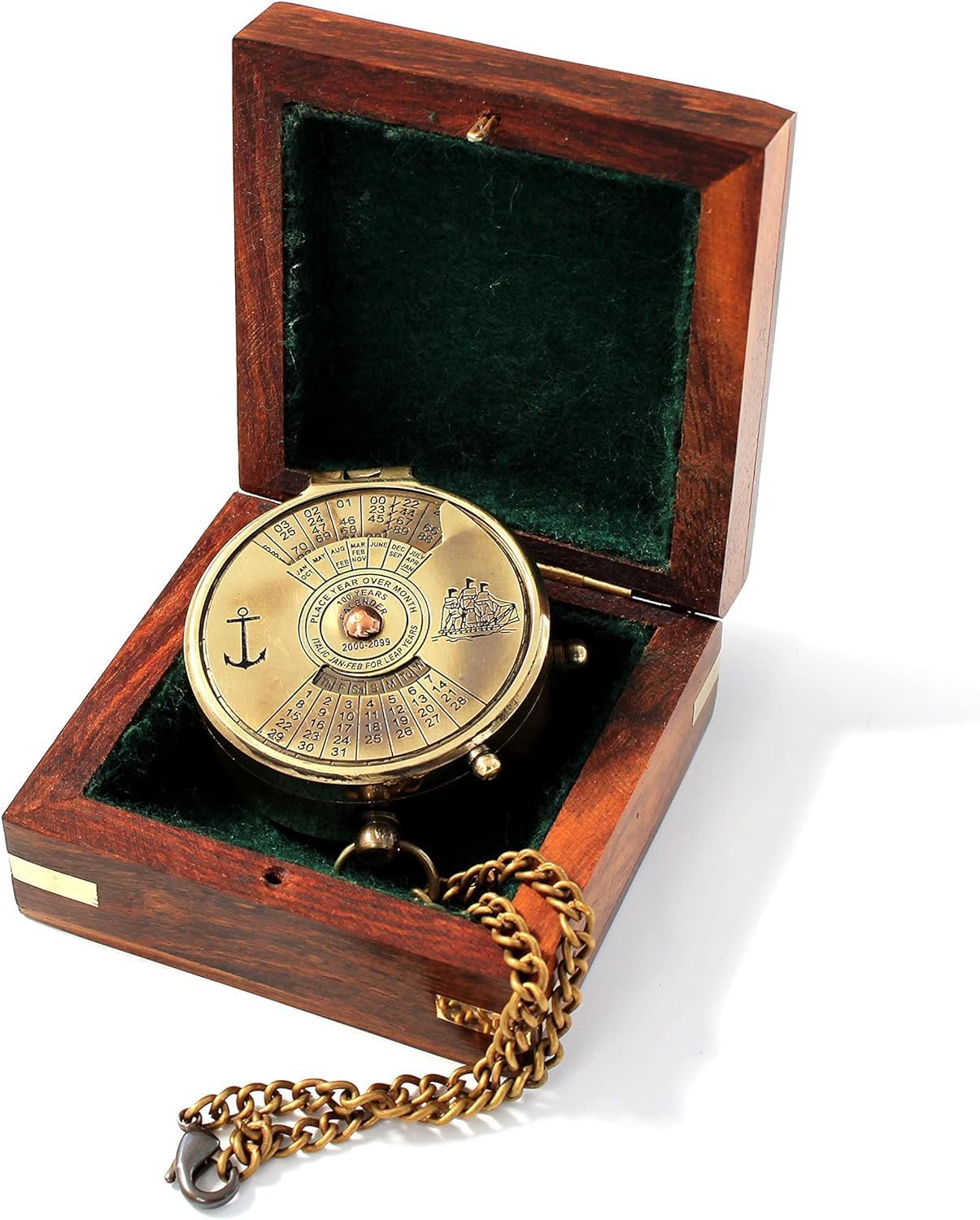Pocket Calendar Compass – Engraved Brass Nautical Compass for Camping, Travel, Boating, and Home Decor – Gifts for Kids, Teens & Family