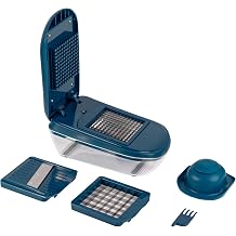 MASTRAD - Vegetable Cutter with Tank - 3 Grids - Cleaning Comb - Easy to Use - Comfort & Safety - Colour Blue
