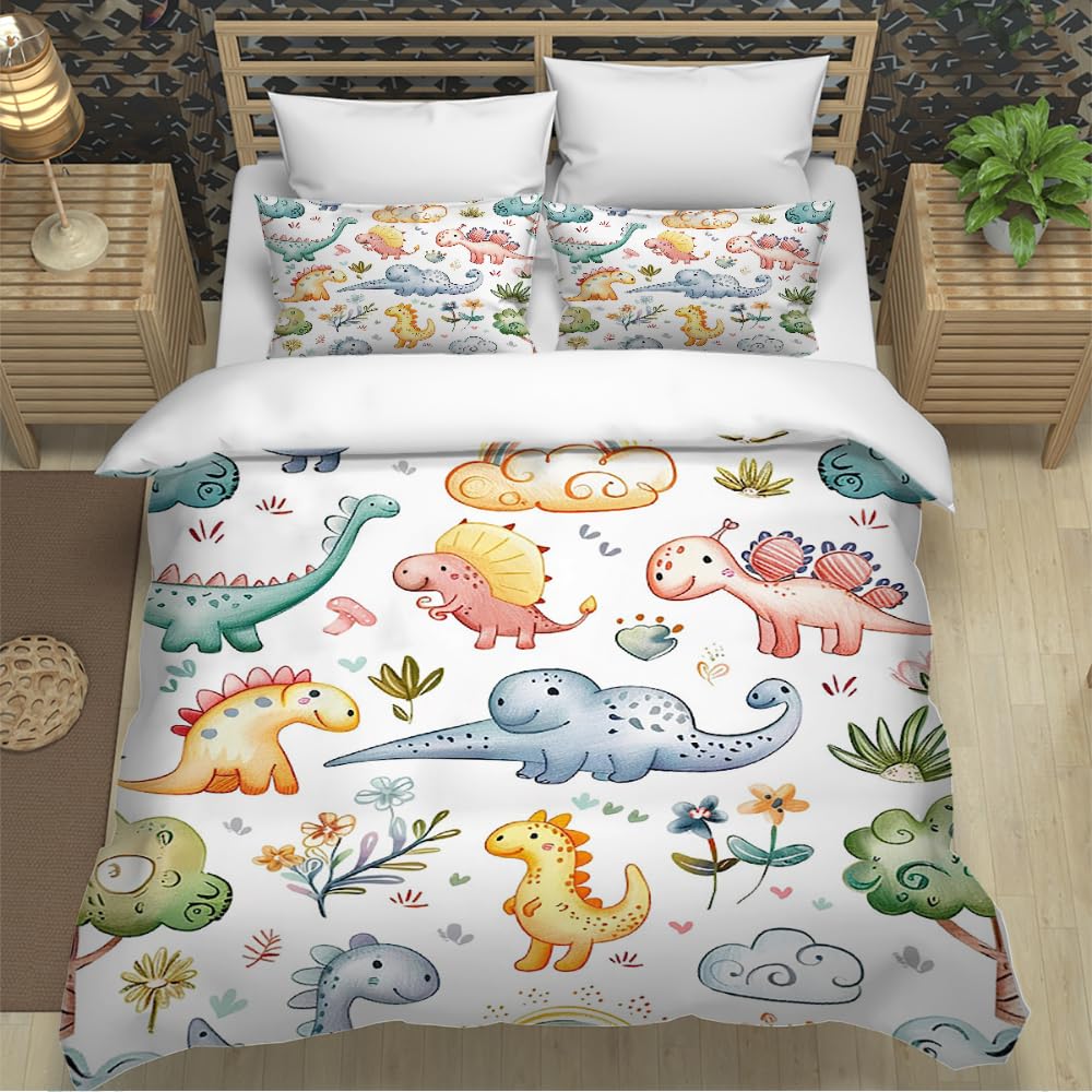 Housse couette en microfibre premium 155x220 dinosaure avec fermeture éclair fluide