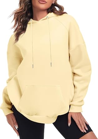 FKEEP Oversize Hoodies Women Fleece Crewneck Sweatshirt Casual Long Sleeve Pullover Tops with Pockets