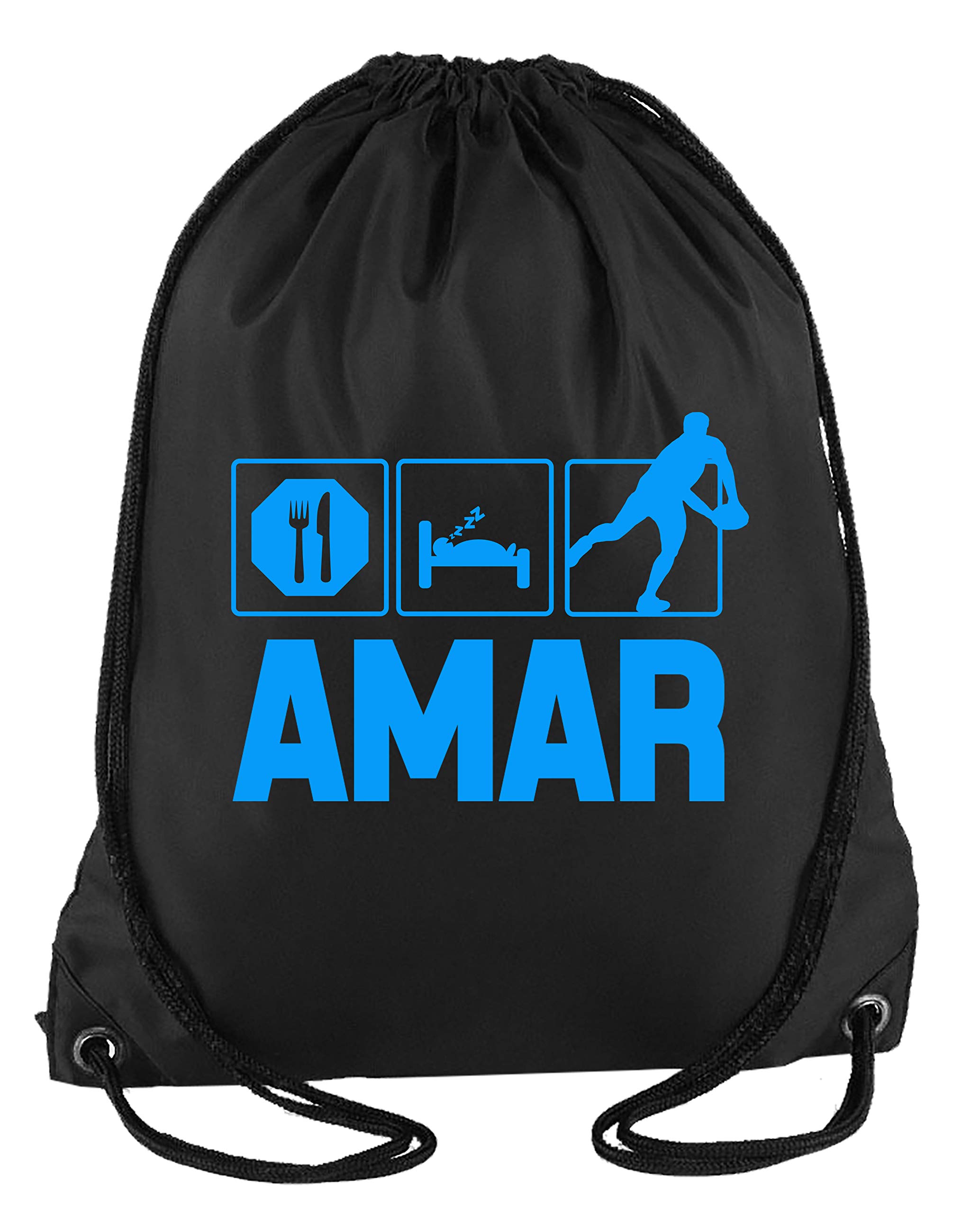 DaytripperAmar Eat Sleep Rugby Union Personalised Custom Name Boys Sport Gym Bag School Gymsac 33 x 45 cm 11 Litrers