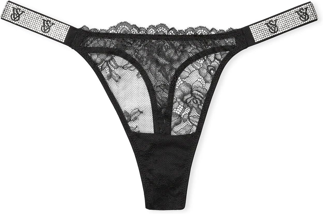 Victoria's Secret Very Sexy Lace Thong Panty – Black Shine Strap, Sheer Floral Lingerie New - Image 5