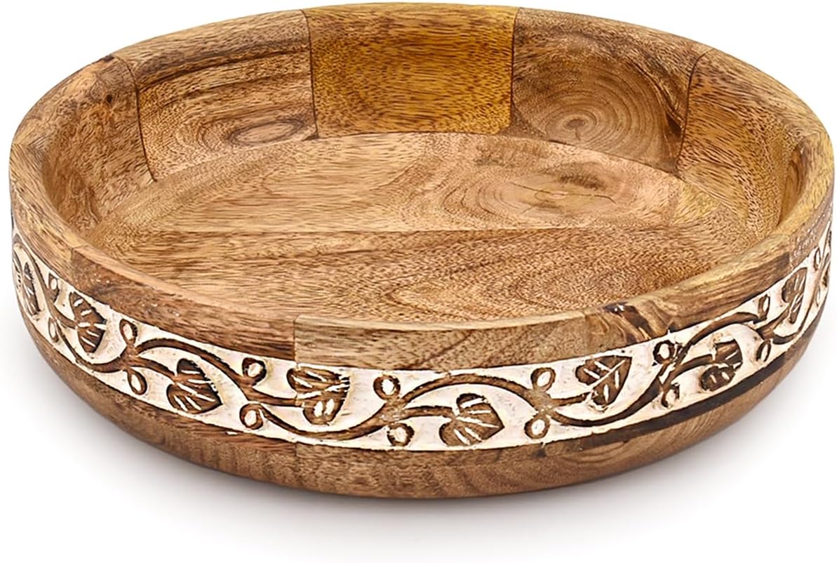 Salad Bowl Mango Wood Multipurpose Decorative Big Mixing & Serving Bowl for Tossed Salads, Fruit, Popcorn, Chips (10" x 10" x 2.5")