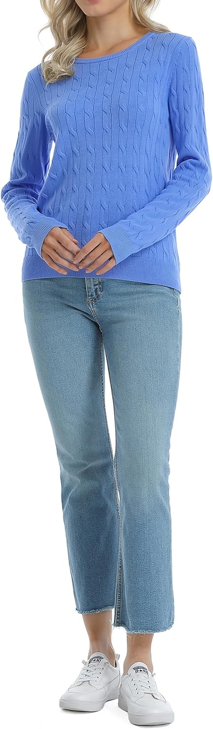 QUALFORT Womens 100% Cotton Cable Knit Sweater Lightweight Crewneck or V Neck 2026 - Image 5