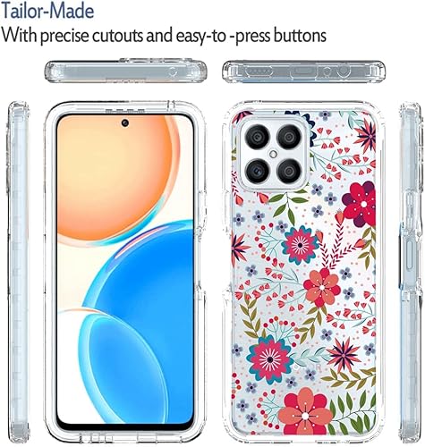 Miniatura 5 de Funda para Honor X8 (no compatible con X8 5G) TFY-LX1 con protector de pantalla de vidrio templado, funda protectora delgada de TPU floral
